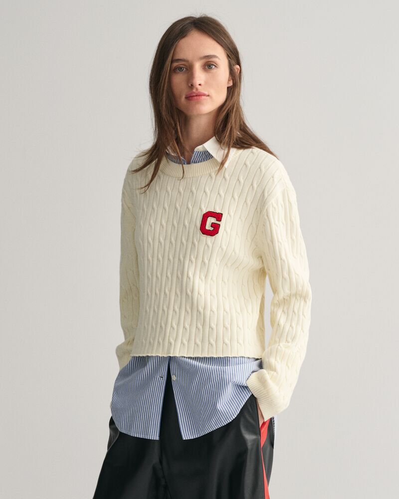 G Badge Cable Knit Sweater Cream / S