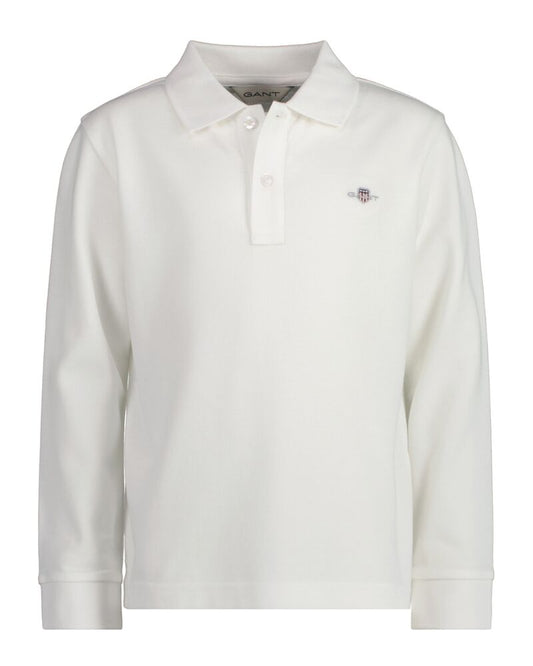 Kids Shield Long Sleeve Piqué Polo Shirt White / 92