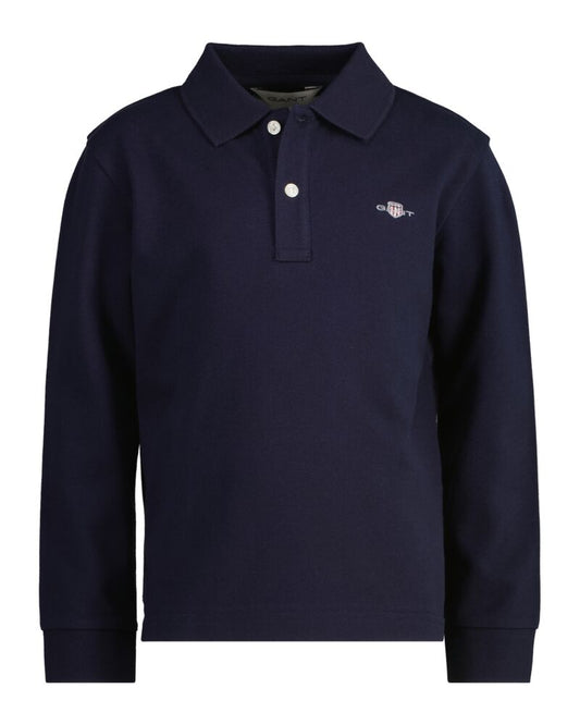 Kids Shield Long Sleeve Piqué Polo Shirt Evening Blue / 92