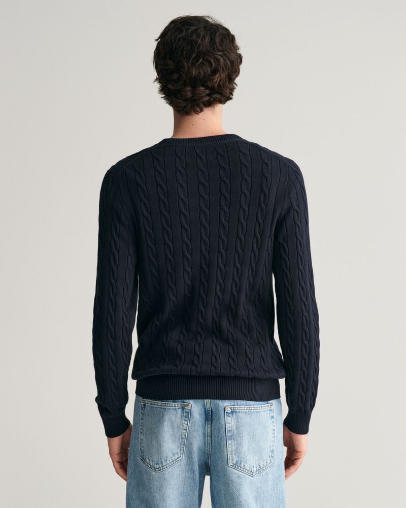 Cotton Cable Knit Crew Neck Sweater Evening Blue / S