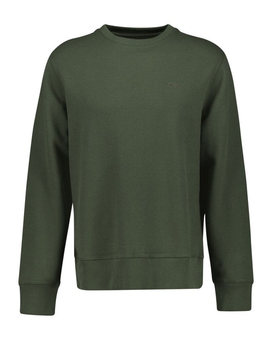 Waffle C-Neck Sweat Dark Earthy Green / S