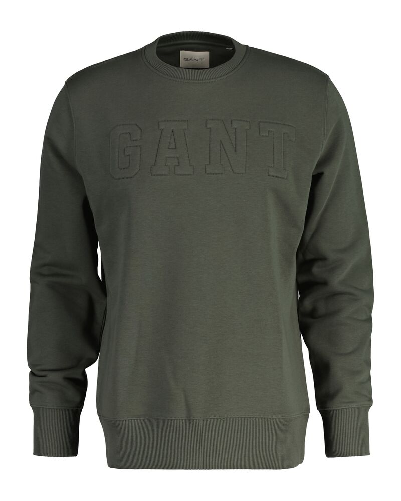 Embossed Crew Neck Sweatshirt Dark Earthy Green / M