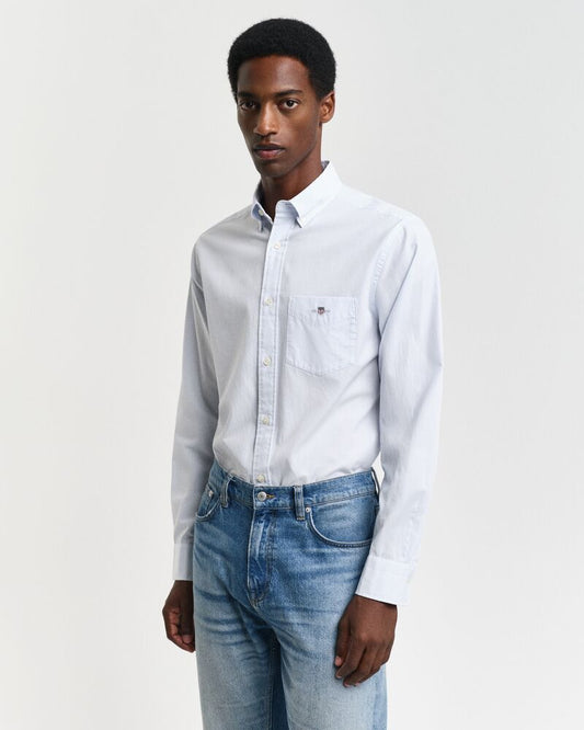 REGULAR Fit  CLASSIC SHORT SLEEVE  Banker Stripe Poplin Shirt LIGHT BLUE / S