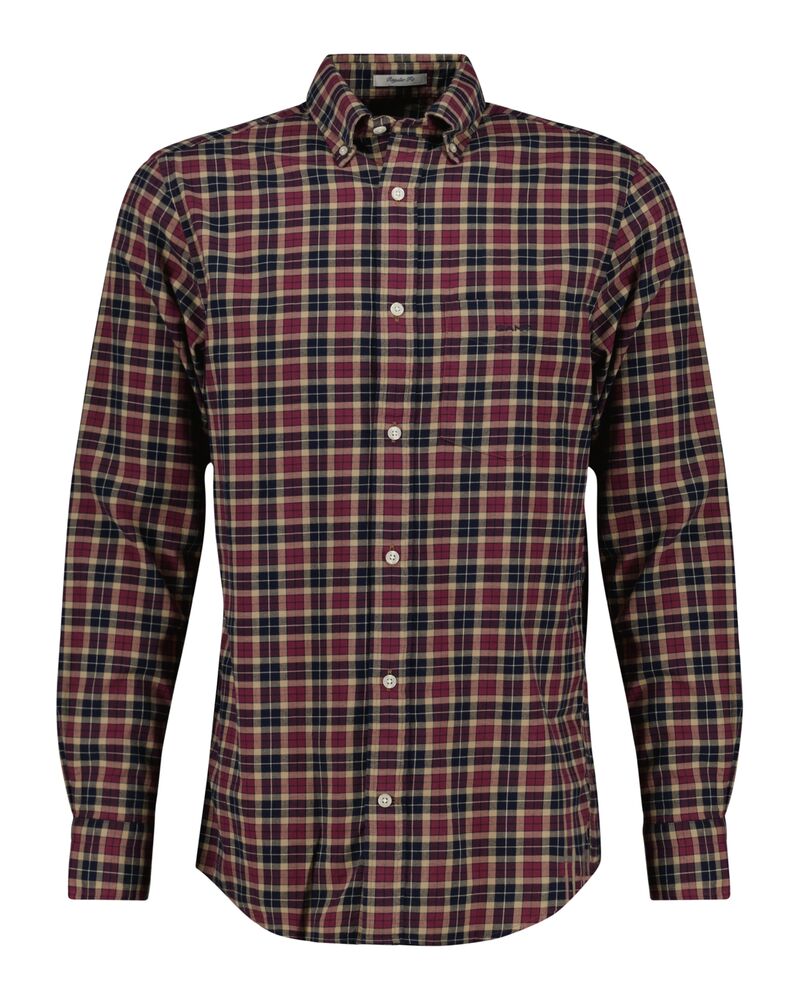 Regular Fit Checked Light Twill Shirt Wine Red / S