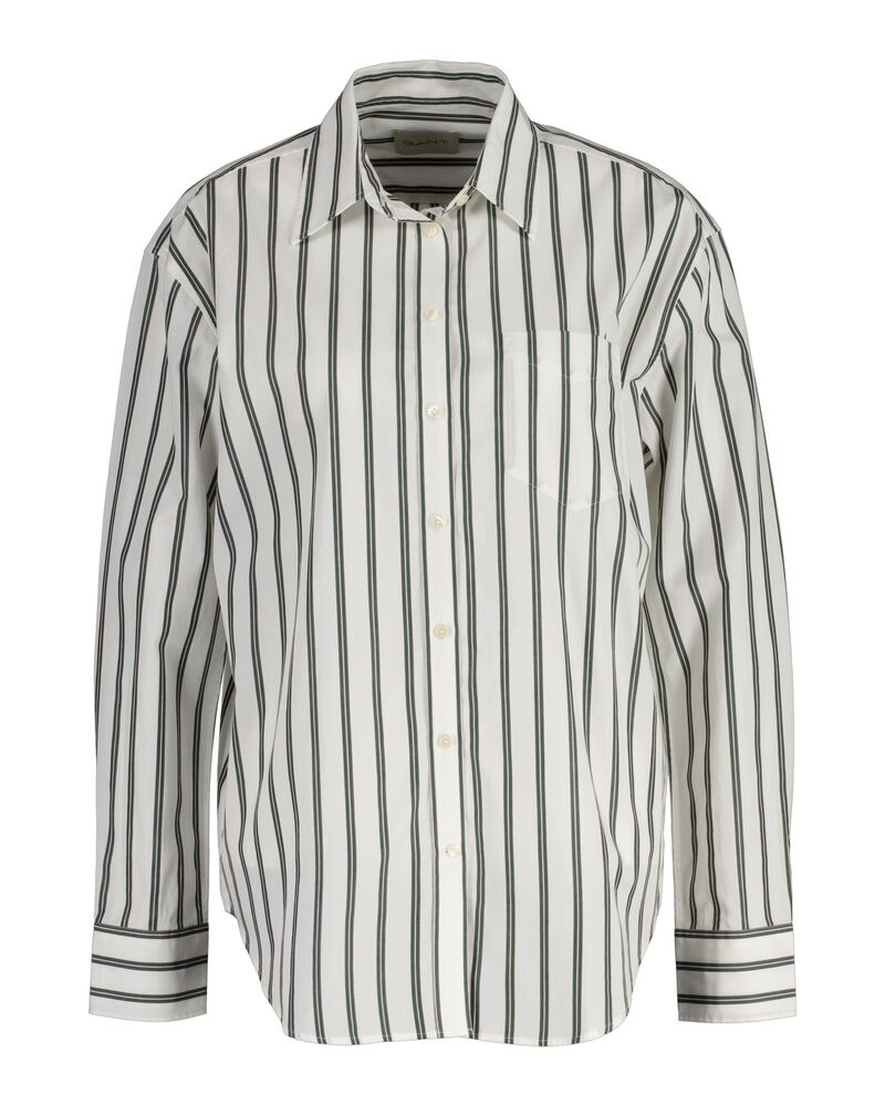 Relaxed Fit Striped Poplin Shirt Deep Forest / 32