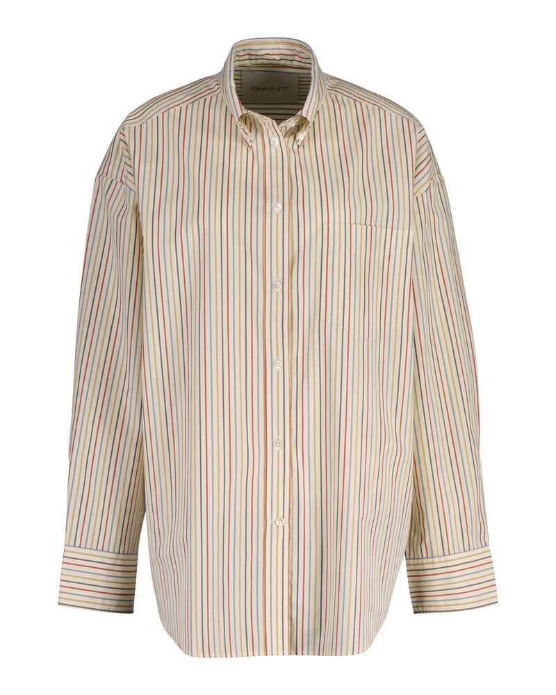 Oversized Striped Poplin Shirt Cream / 32