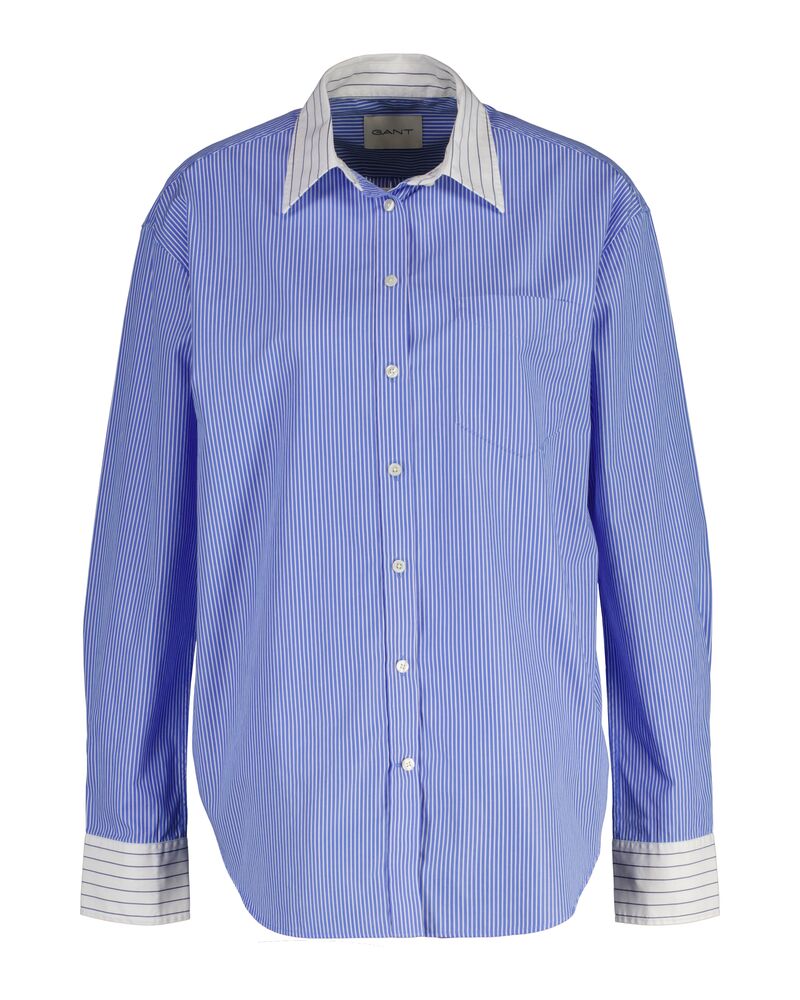 Relaxed Fit Mixed Stripe Poplin Shirt Clear Sky / 32