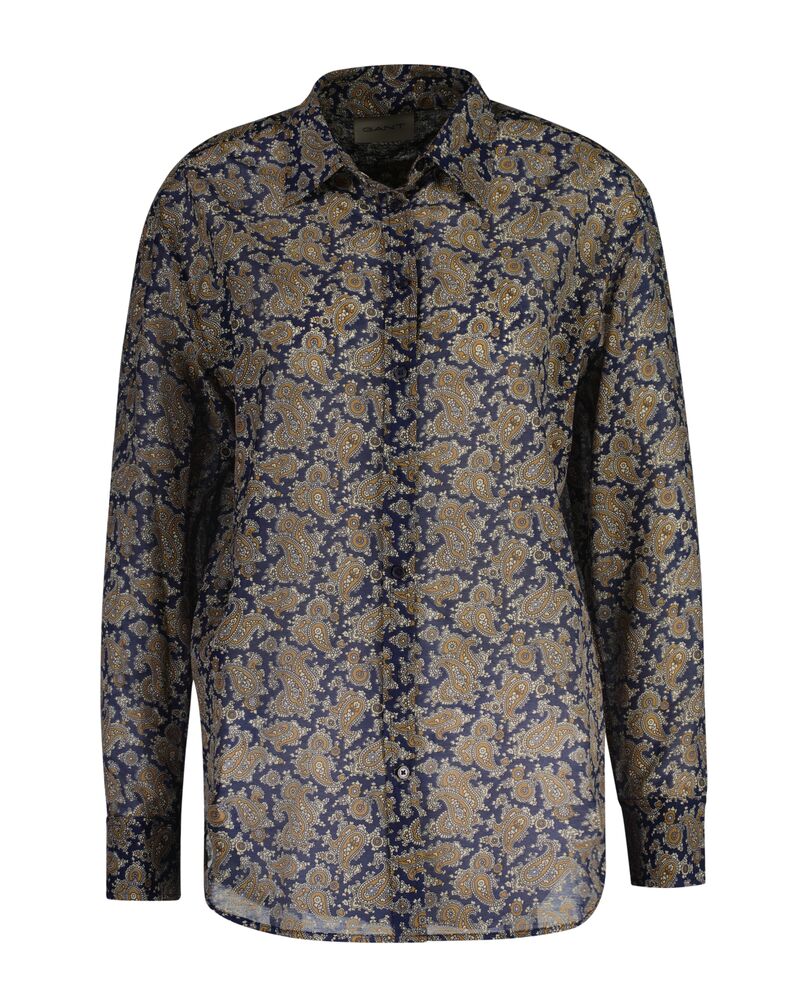 Relaxed Fit Paisley Cotton Silk Shirt Persian Blue / 32