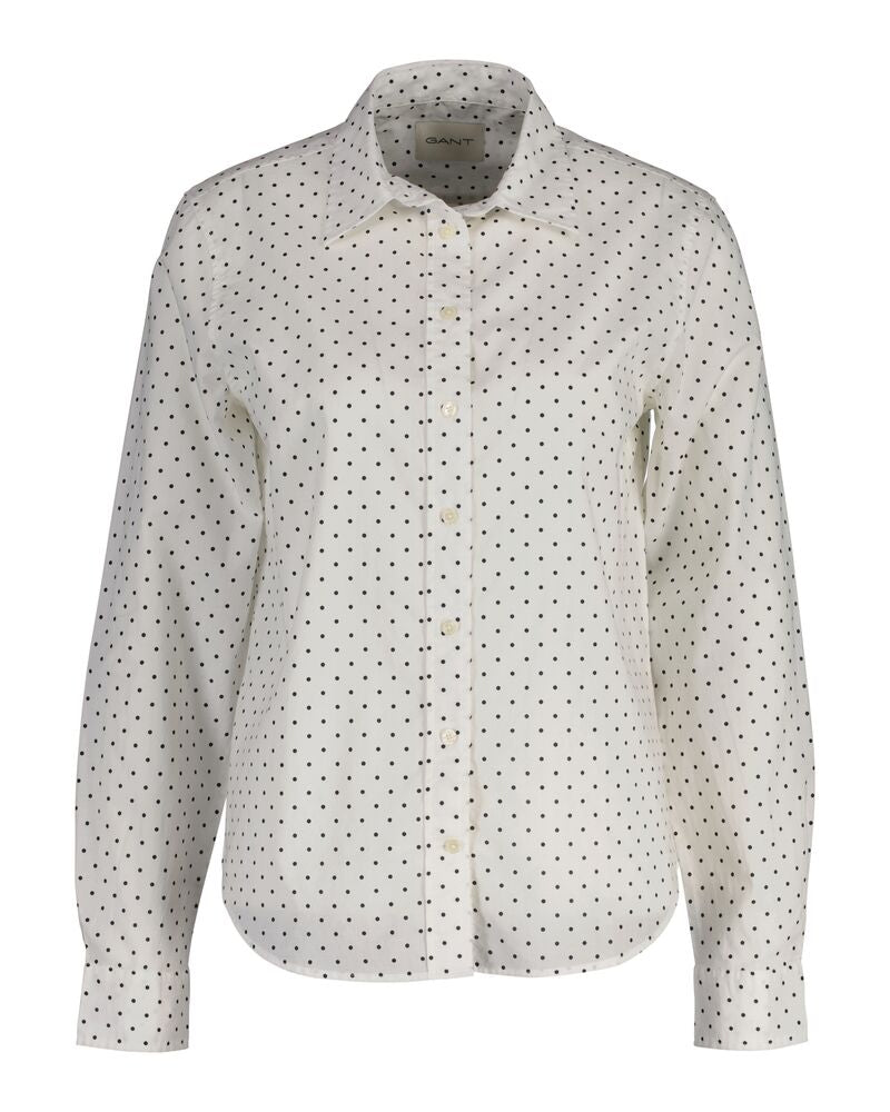 Regular Fit Dot Print Cotton Voile Shirt Eggshell / 32