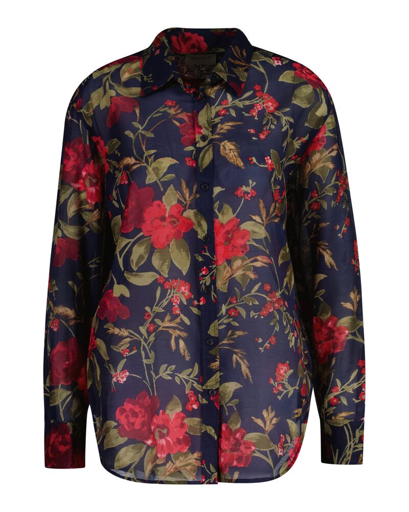 Relaxed Fit Rose Print Cotton Silk Shirt Classic Blue / 32