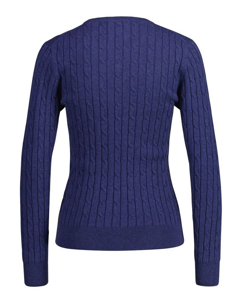 Stretch Cotton Cable Knit Crew Neck Sweater Dusty Navy / S