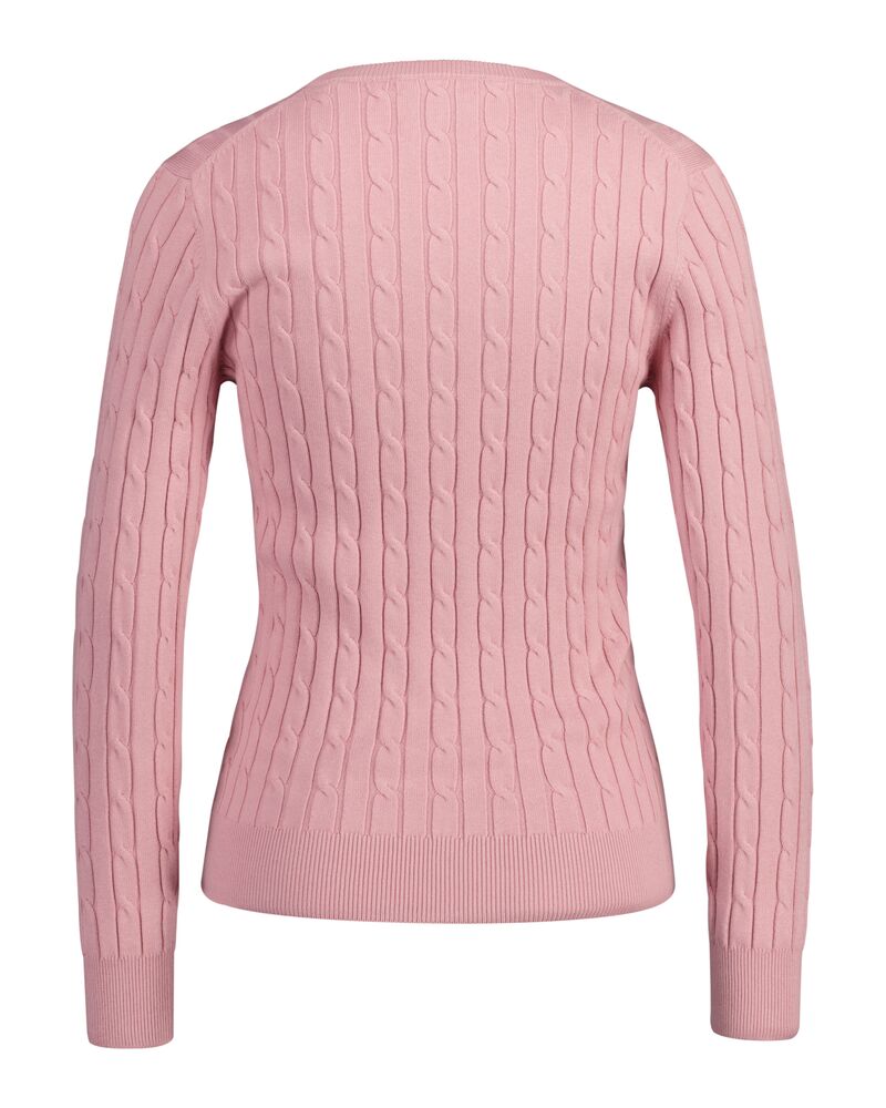 Stretch Cotton Cable Knit Crew Neck Sweater Dusty Pink / S