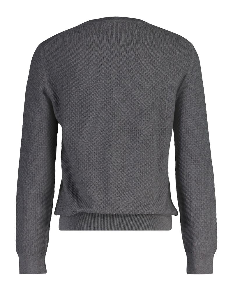 Micro Textured Cotton Crew Neck Sweater Dark Grey Melange / M