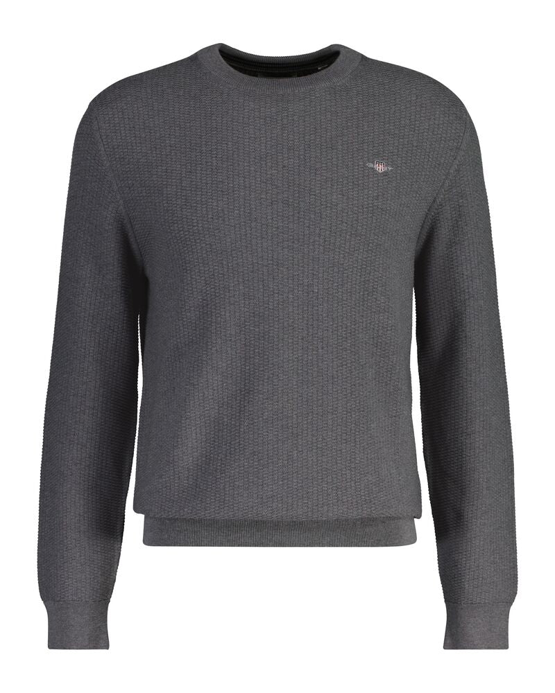 Micro Textured Cotton Crew Neck Sweater Dark Grey Melange / M