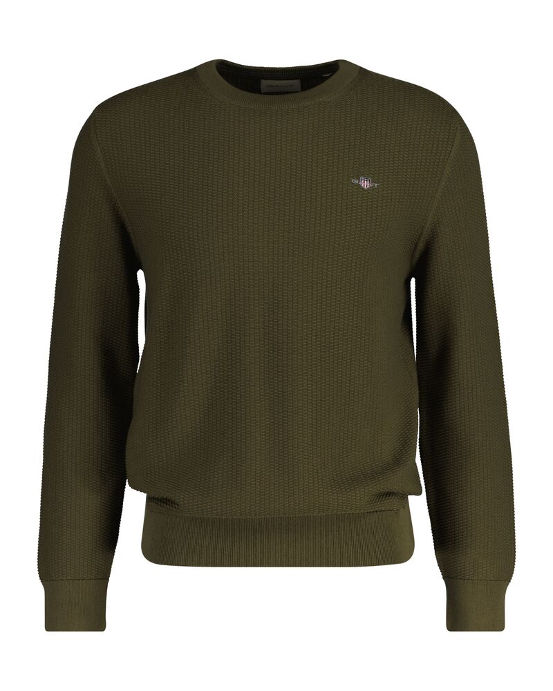 Micro Textured Cotton Crew Neck Sweater Juniper Green / M