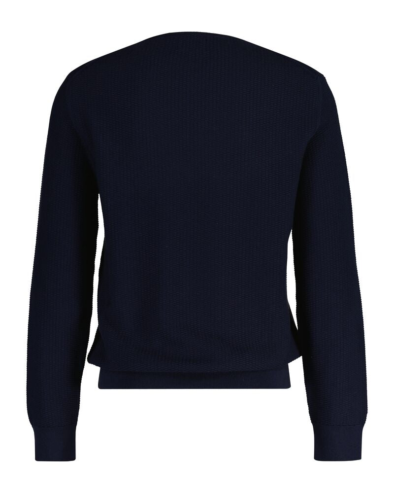 Micro Textured Cotton Crew Neck Sweater Evening Blue / M