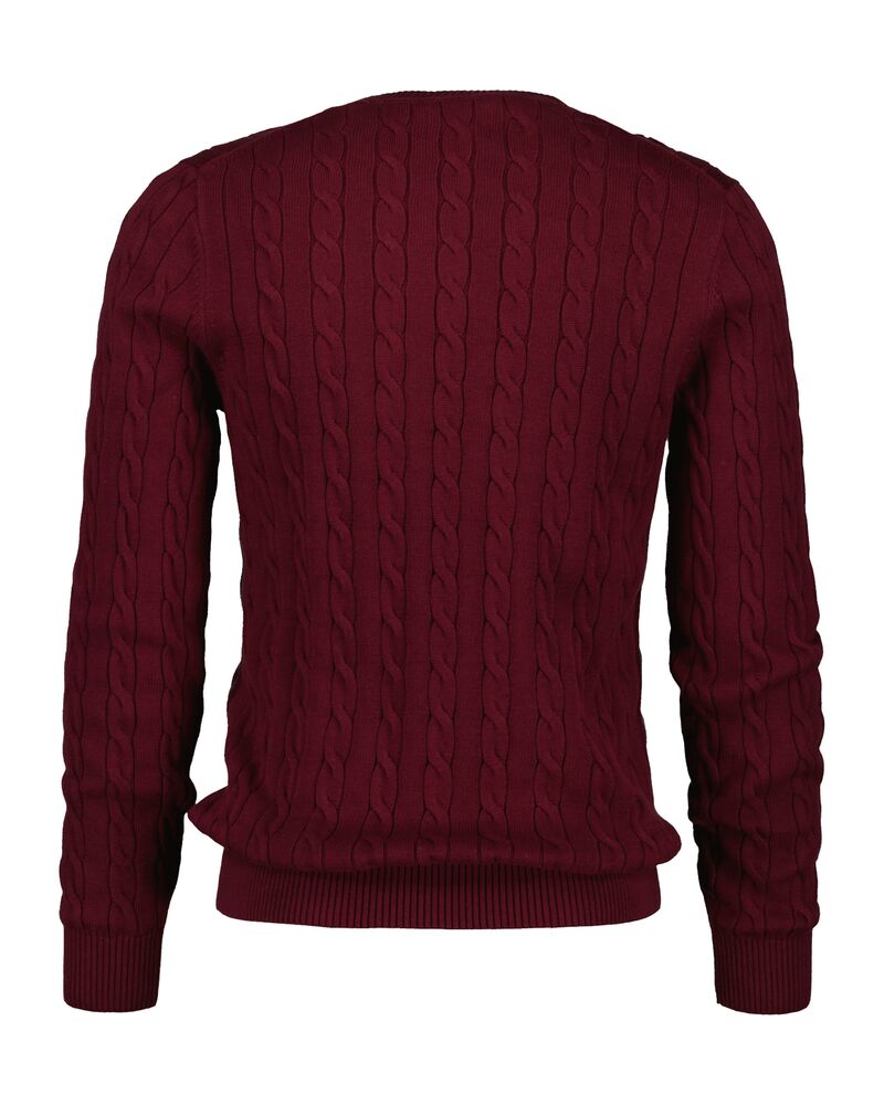 Cotton Cable Knit Crew Neck Sweater Wine Red / S