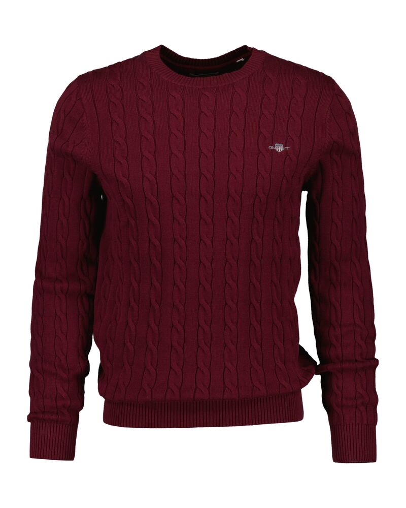 Cotton Cable Knit Crew Neck Sweater Wine Red / S