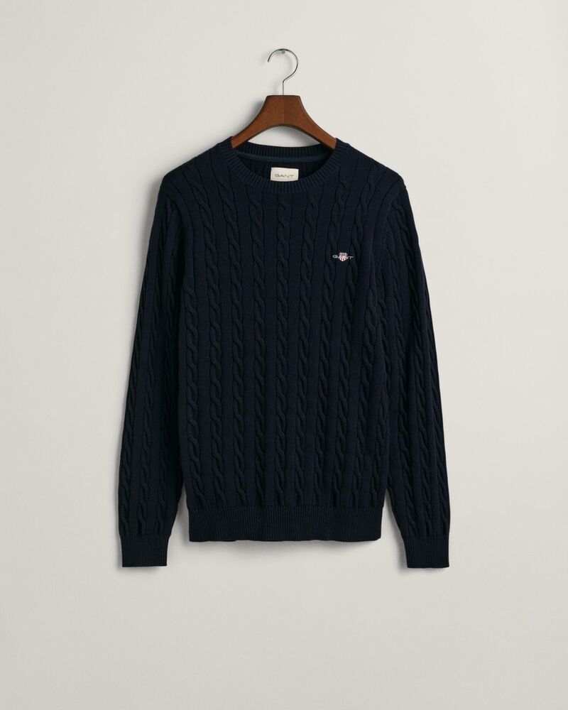 Cotton Cable Knit Crew Neck Sweater Evening Blue / S