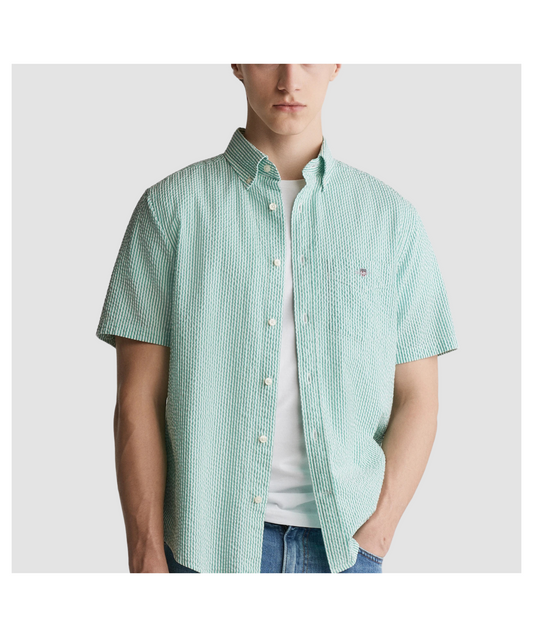 Regular Fit Striped Short Sleeve Seersucker Shirt