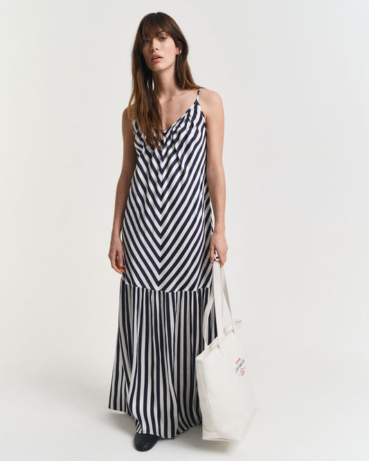 MAXI CHEVRON STRIPED STRAP DRESS