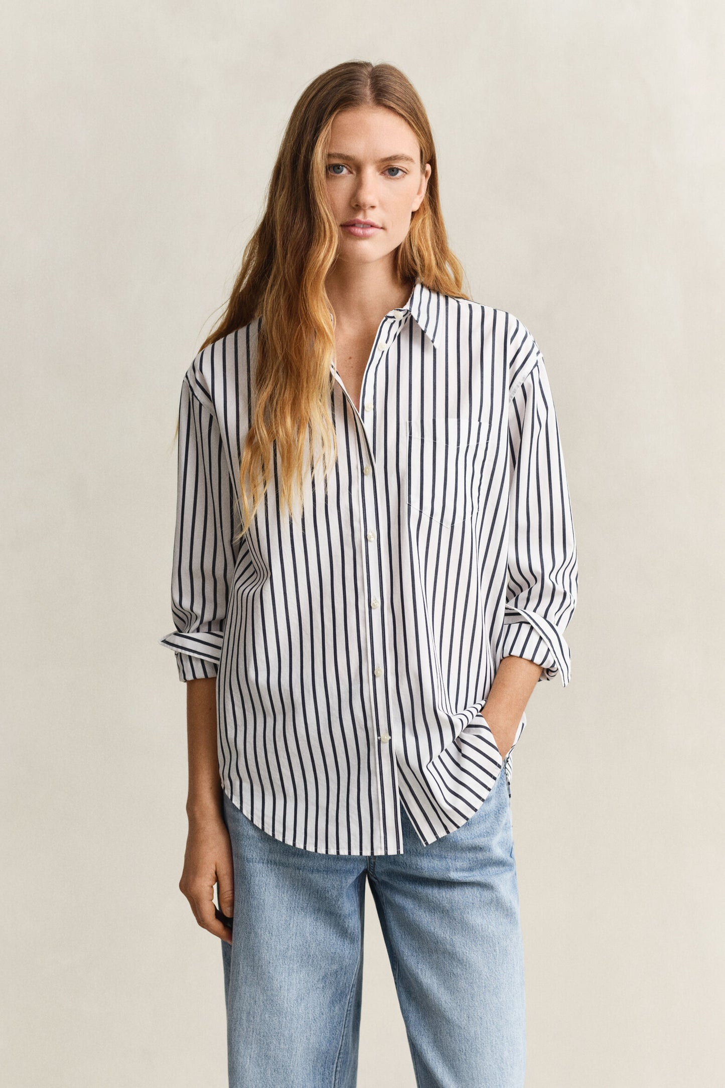 Relaxed Fit Striped Poplin Shirt
