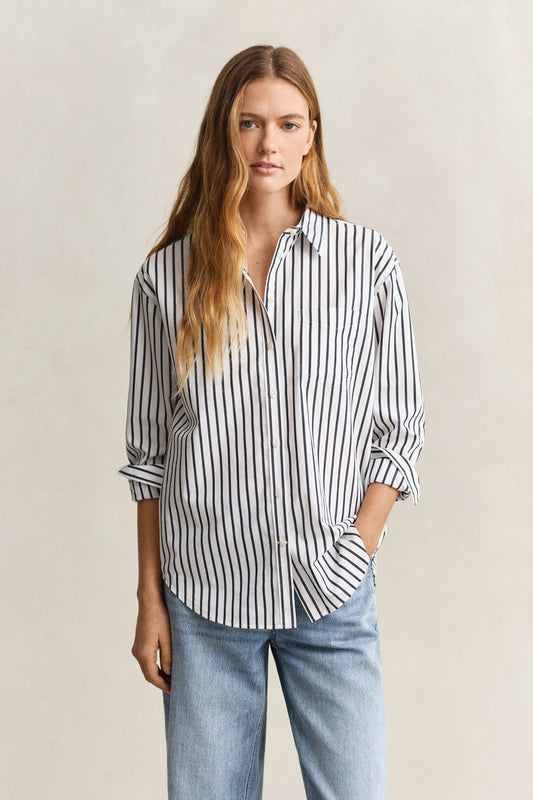 Relaxed Fit Striped Poplin Shirt