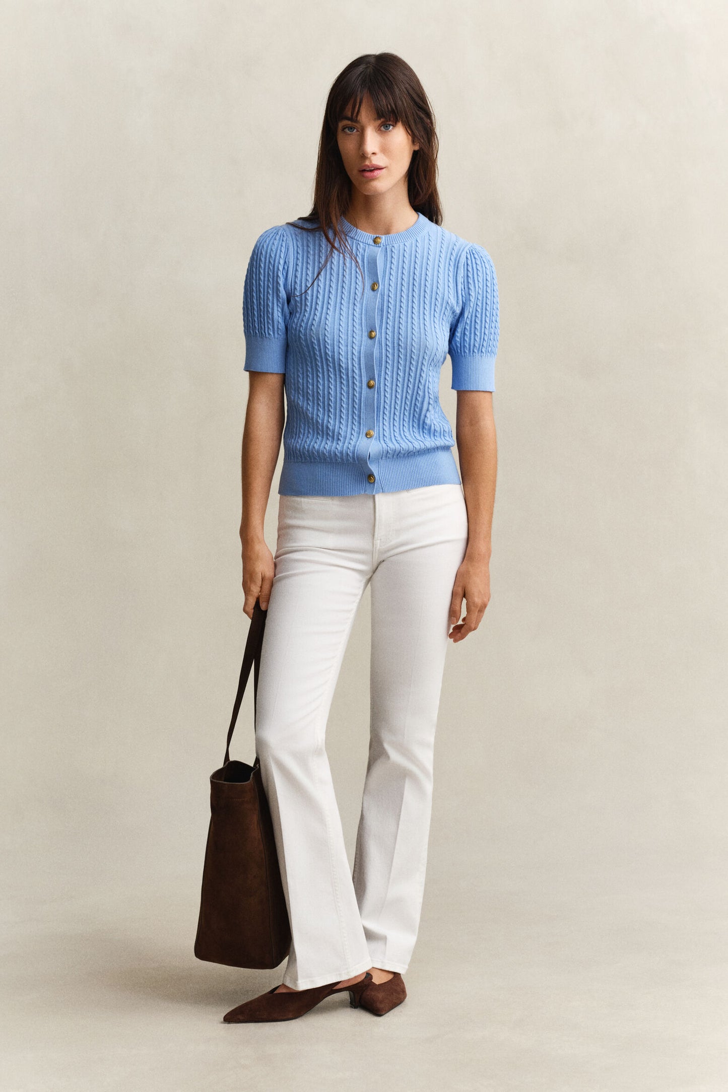 Cotton Cable Short Sleeve Cardigan