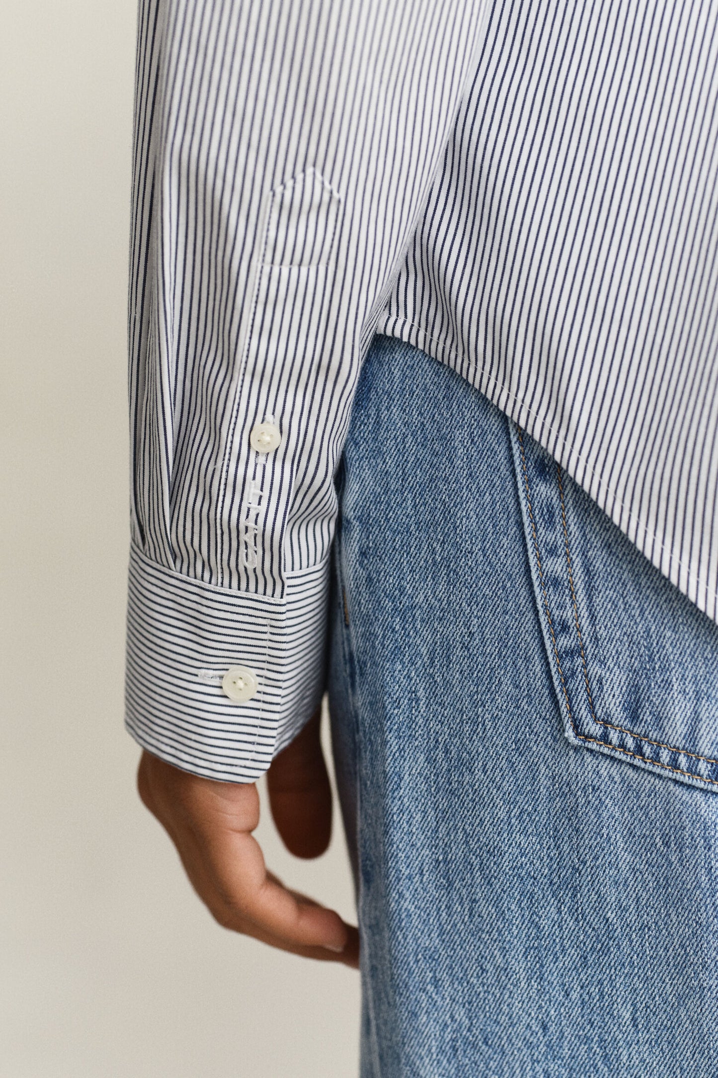 Regular Ctn Frill Collar Stripe Shirt