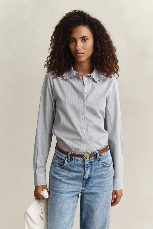 Regular Ctn Frill Collar Stripe Shirt