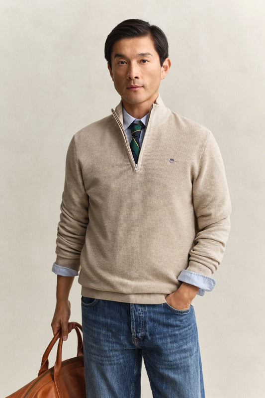 Micro Textured Cotton Half Zip