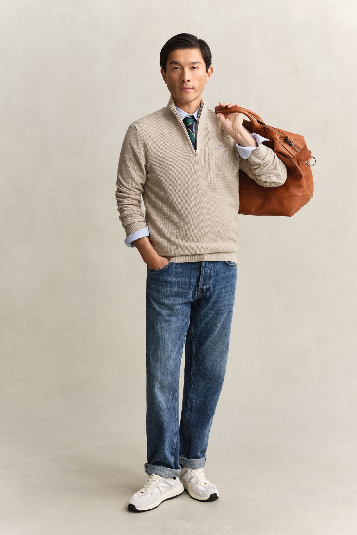 Micro Textured Cotton Half Zip