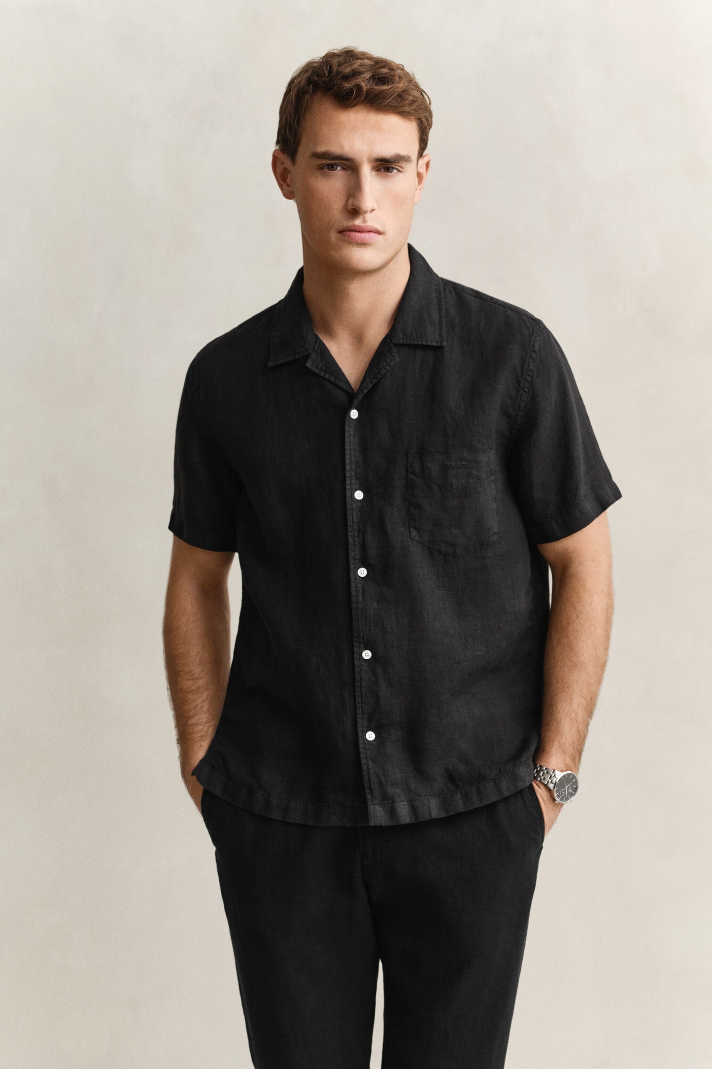Regular Garment Dyed Linen Short Sleeve Camp Shirt