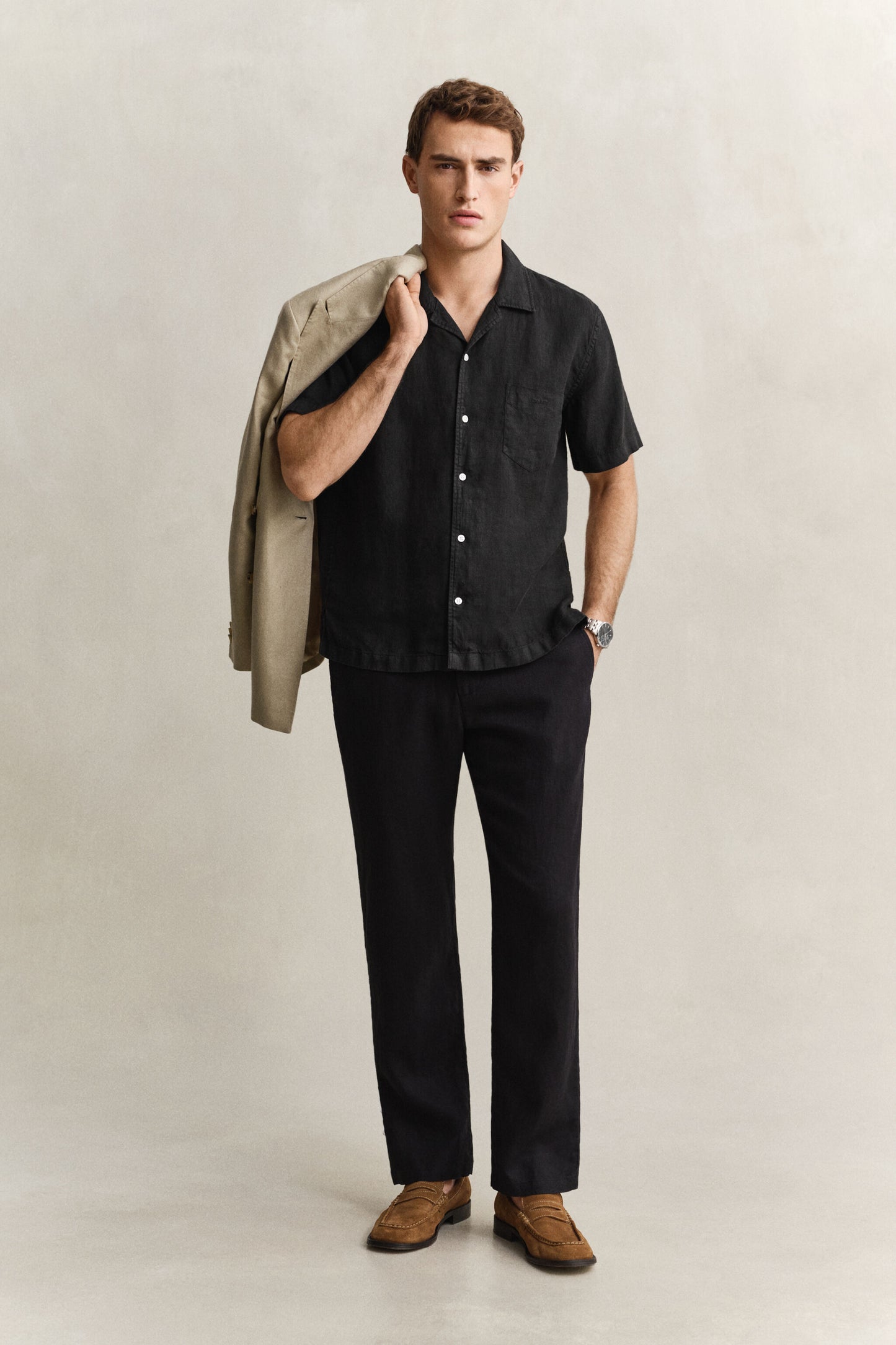 Regular Garment Dyed Linen Short Sleeve Camp Shirt