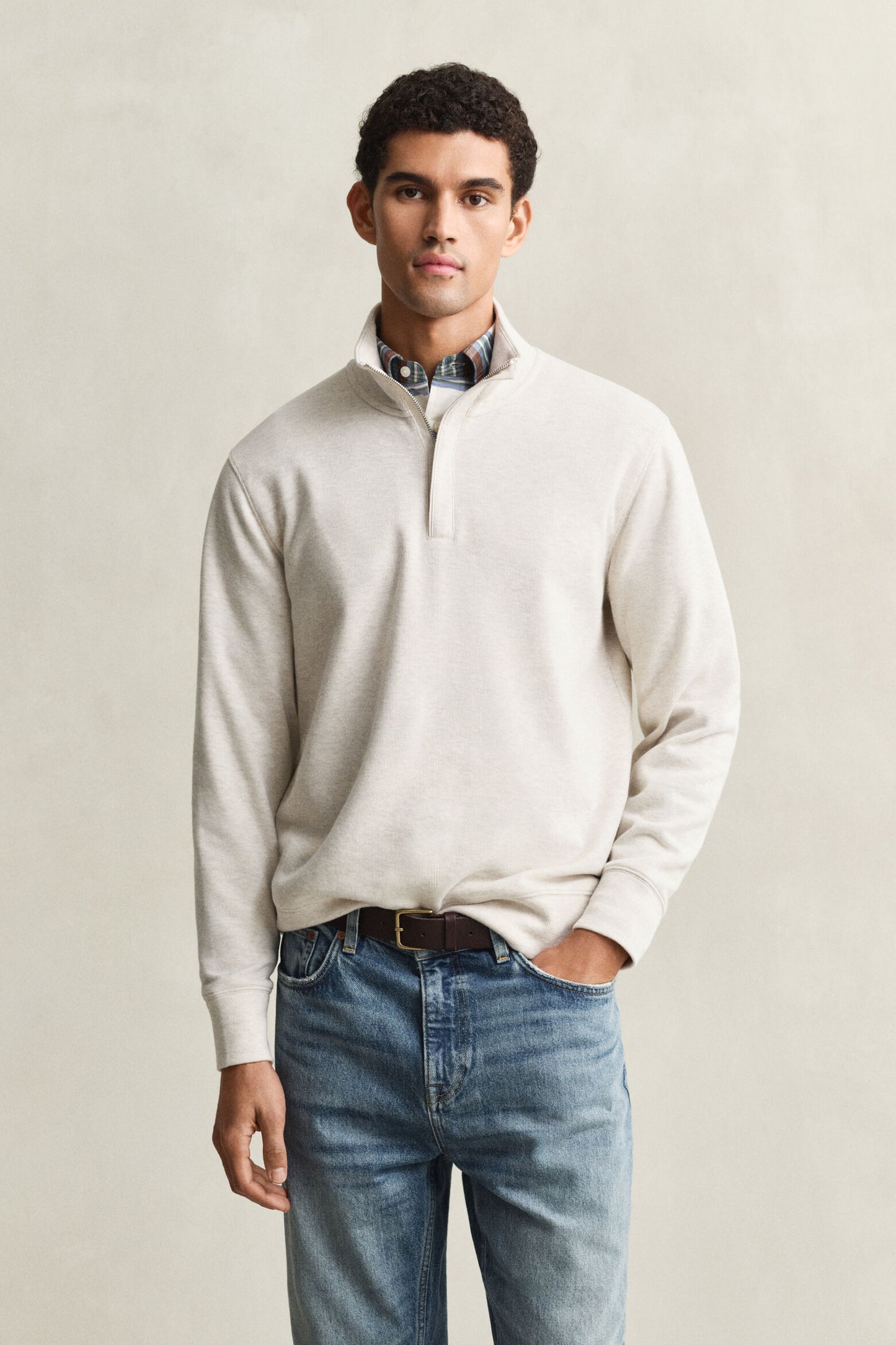 Light Seersucker Half Zip Top
