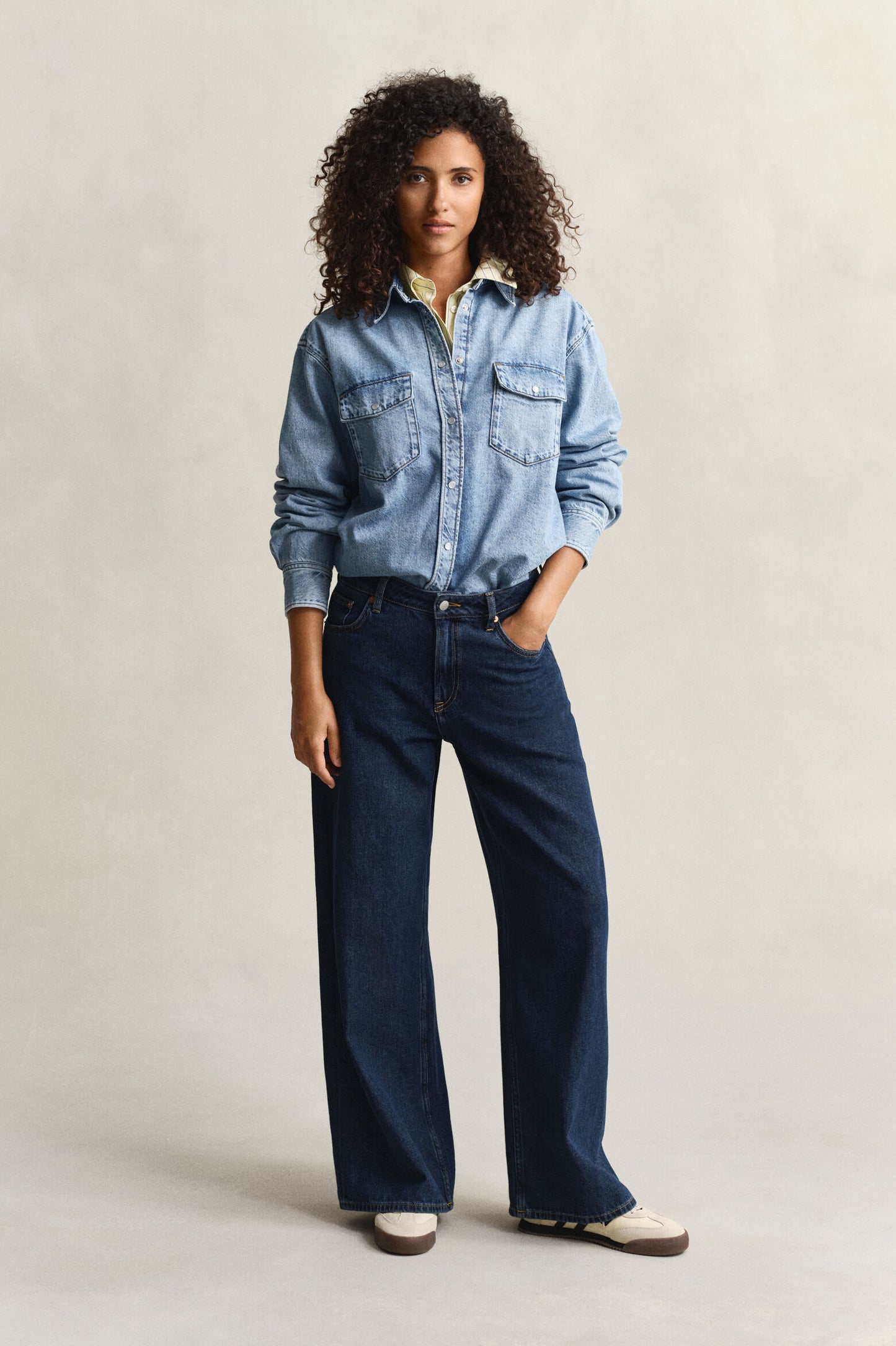 Relaxed Fit Denim Pocket Long Sleeve Shirt