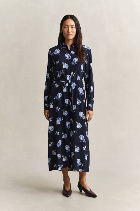 Gant  Floral Printed Fluid Long Sleeve Shirt Dress