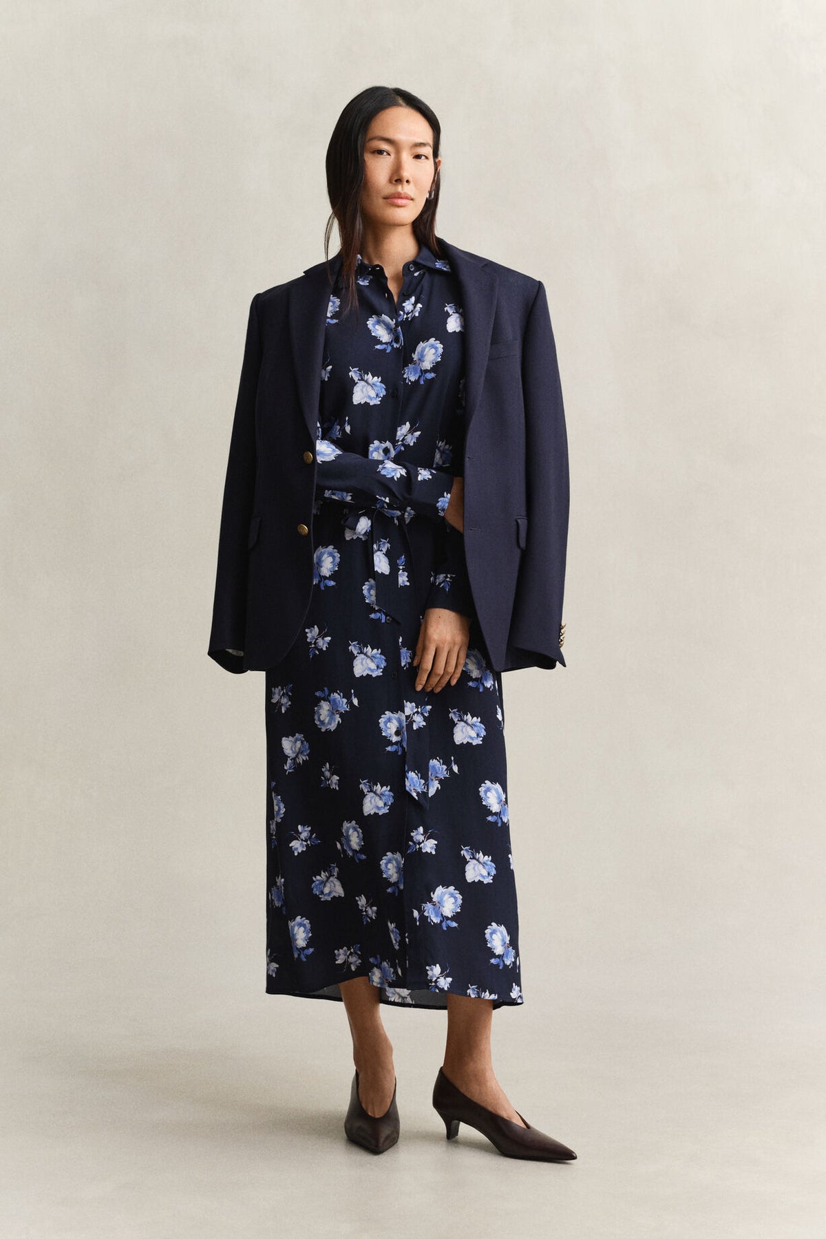 Gant  Floral Printed Fluid Long Sleeve Shirt Dress