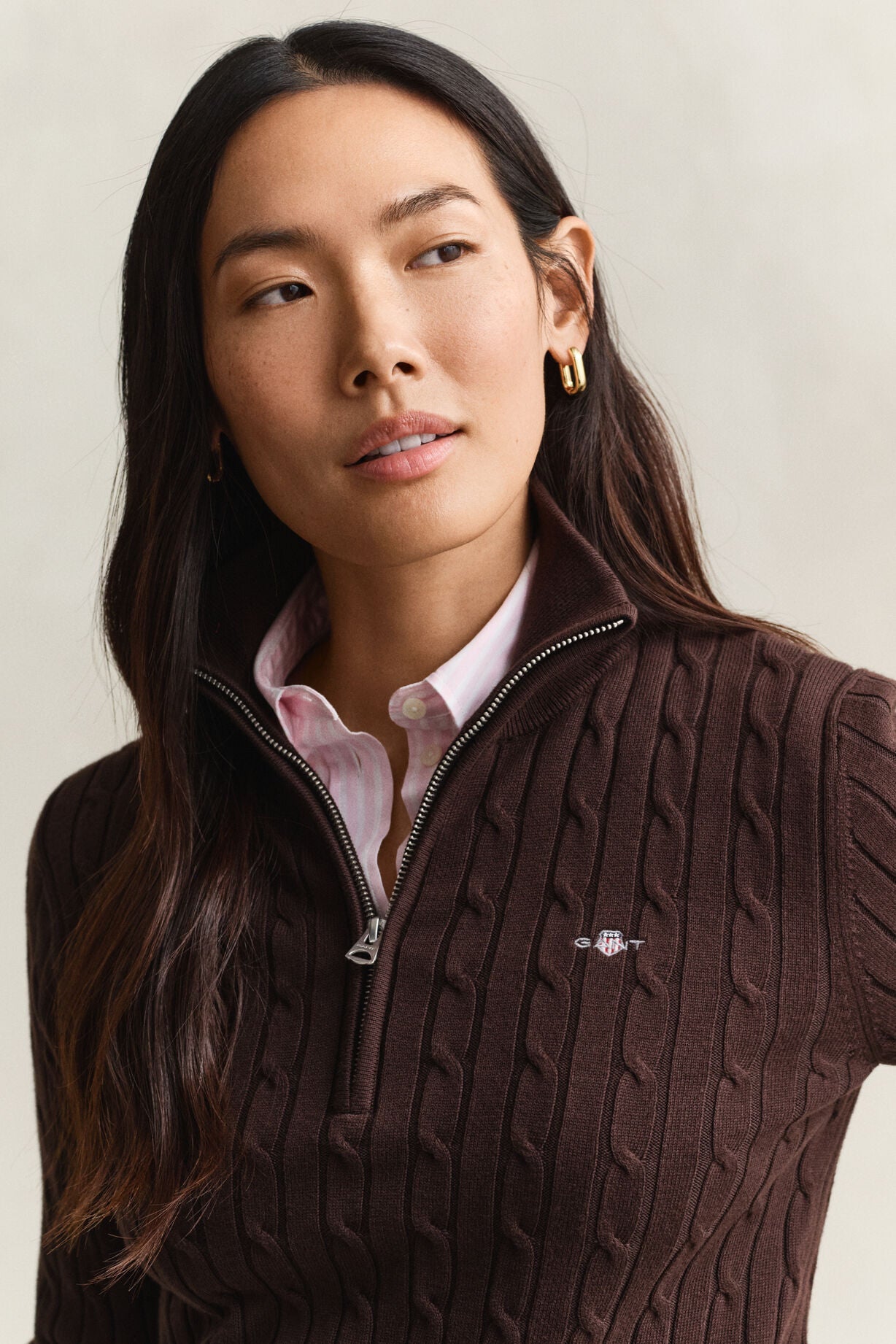 Stretch Cotton Cable Half-Zip