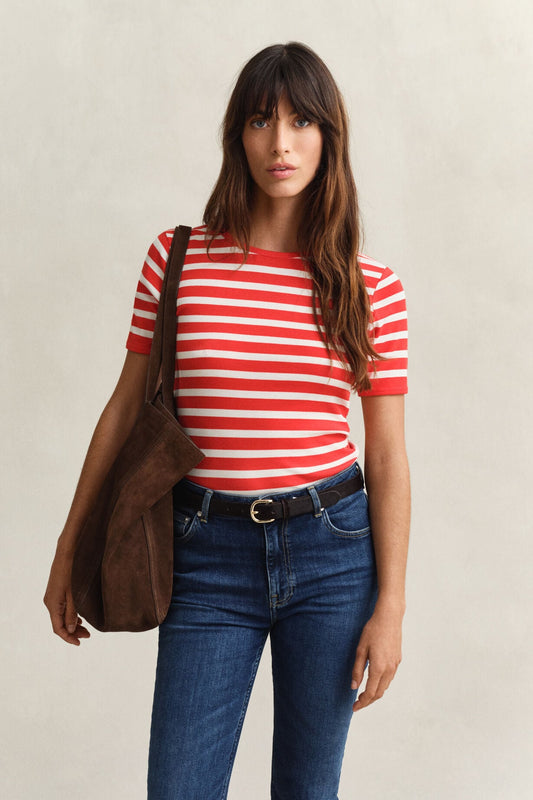 Striped Ribbed Short sleeve T-Shirt