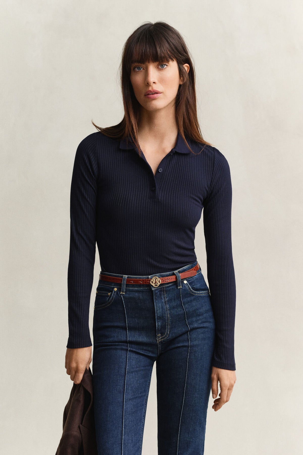 Slim Ribbed Long Sleeve Polo