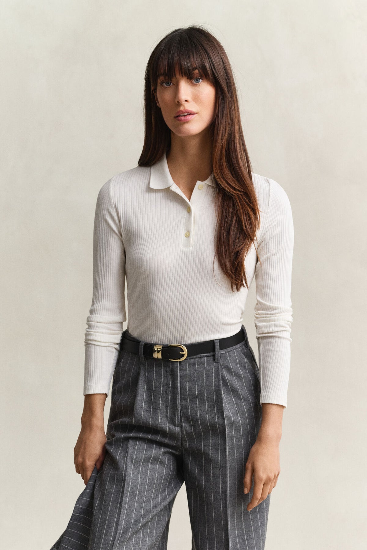 Sim Ribbed Long Sleeve Polo