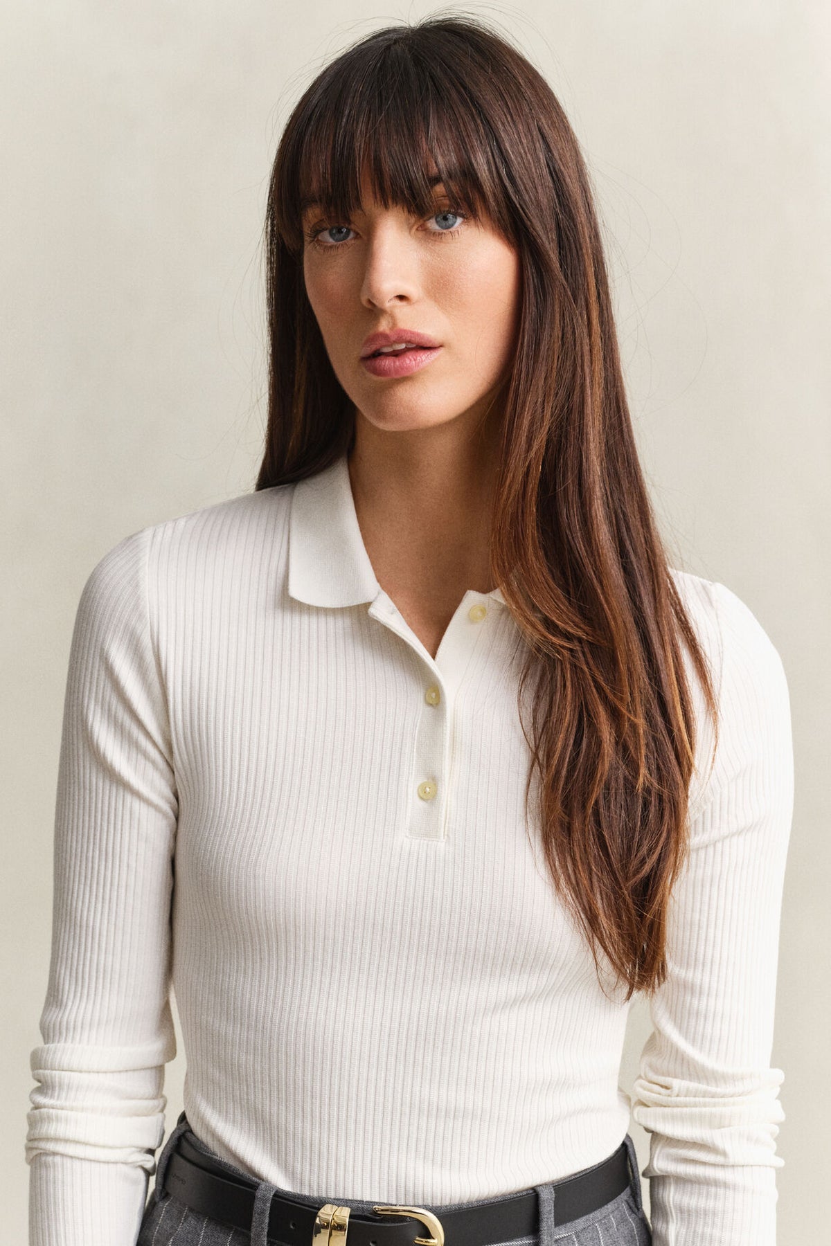 Sim Ribbed Long Sleeve Polo