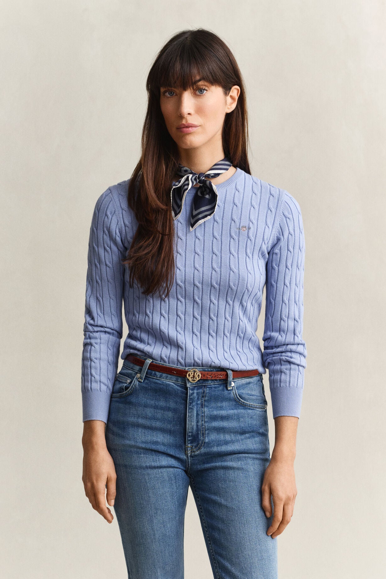 Stretch Cotton Cable C-Neck