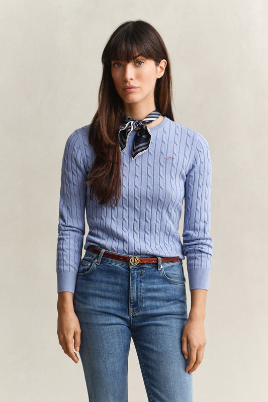 Stretch Cotton Cable C-Neck