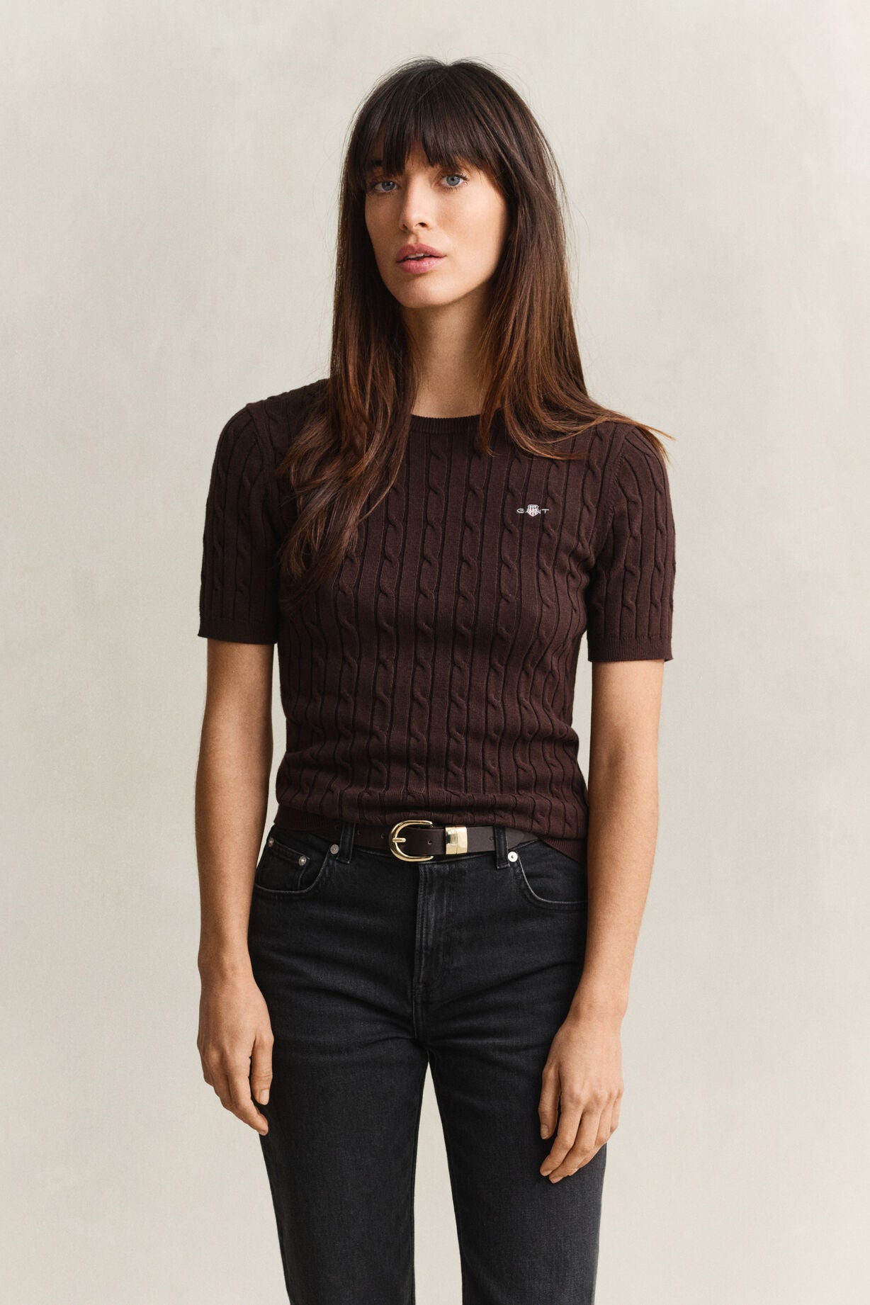 Stretch Cotton Cable Short sleeve C-Neck