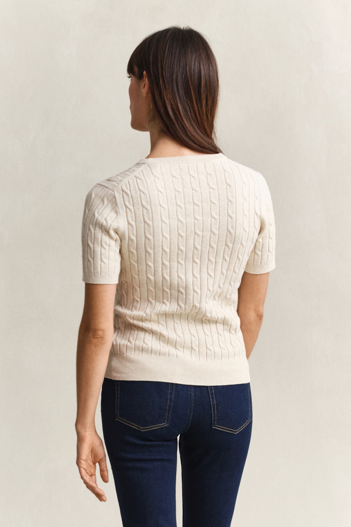 Stretch Cotton Cable Short sleeve C-Neck