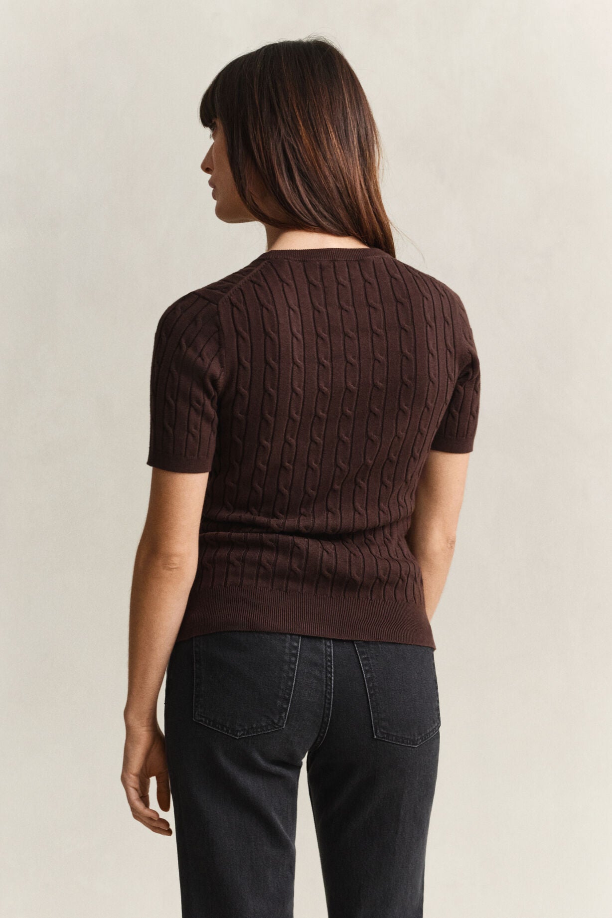 Stretch Cotton Cable Short sleeve C-Neck