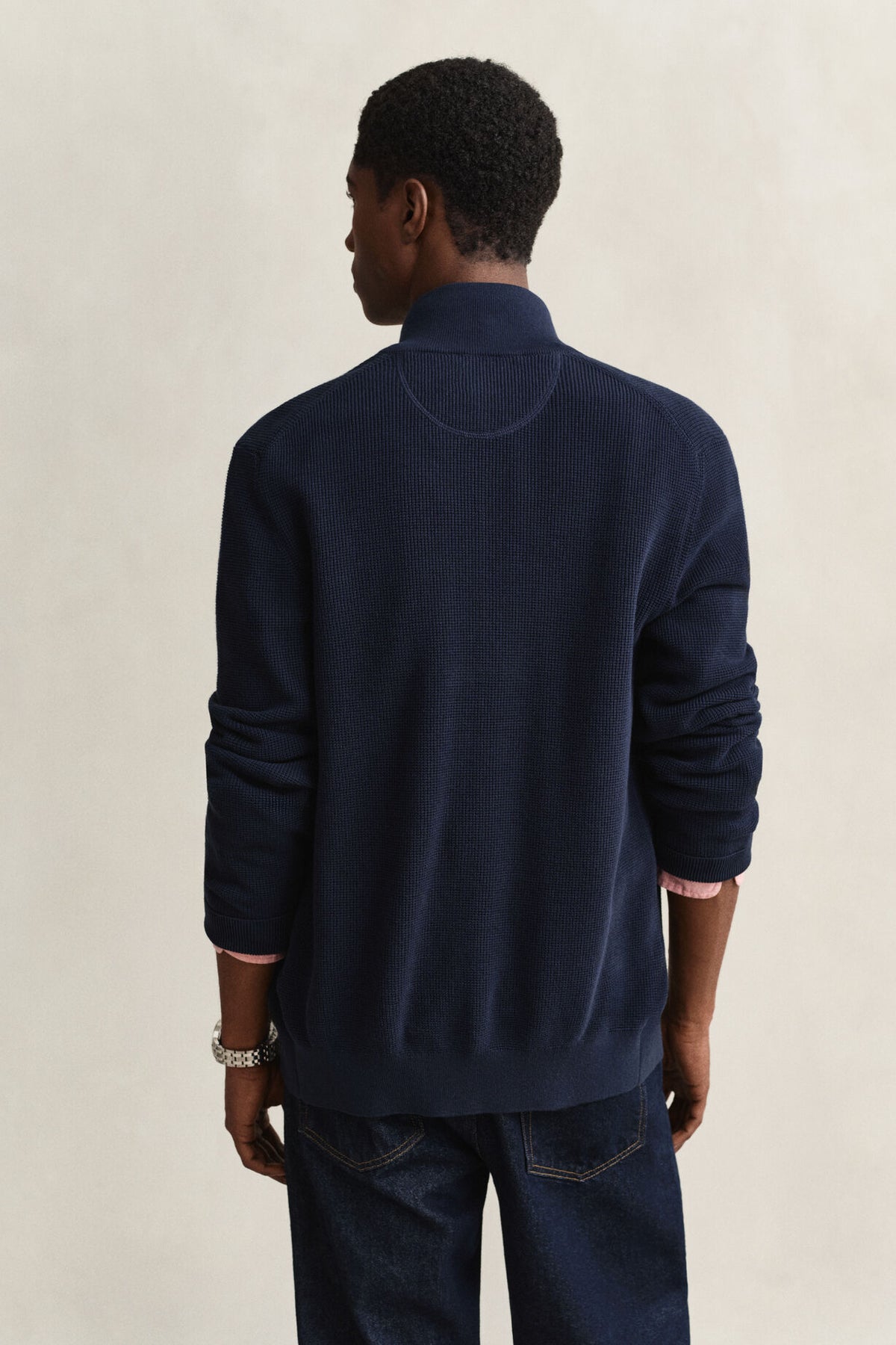 Micro Textured Cotton Zip Cardigan