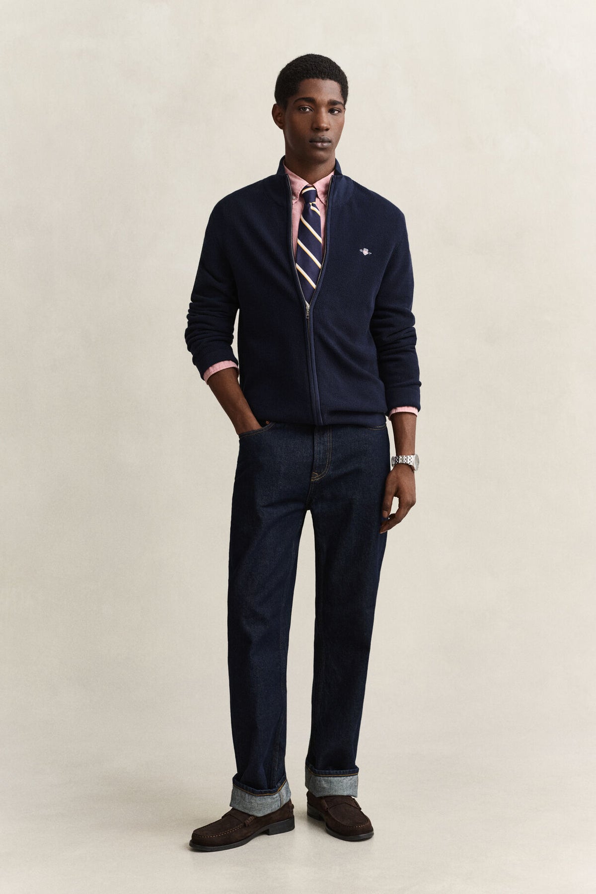 Micro Textured Cotton Zip Cardigan
